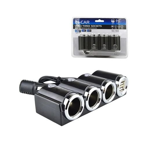 وصلة ولاعة السيارة 3 دبابيس مع 2 منفذ USB - 12 فولت