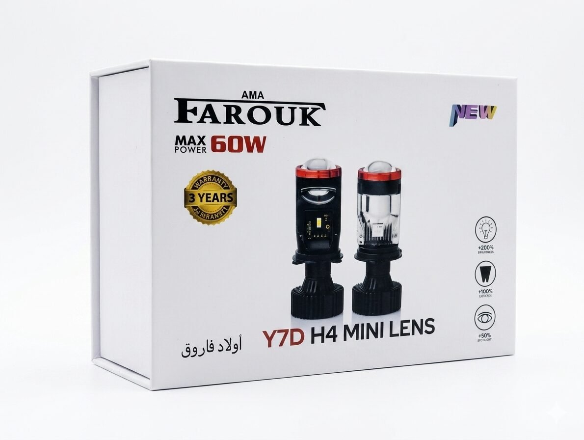 مصابيح أمامية LED Y7D H4 ، واط 5000 لومن، طقم مصابيح أمامية LED، أبيض،بمعيار IP65 ، عبوة من قطعتين (H4)