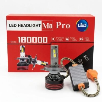 مصابيح أمامية للسيارة بتقنية LED من نوع H4، بقوة 60000 لومن – 120 واط – لمبة M8 LED H4، سطوع فائق بنسبة 500%