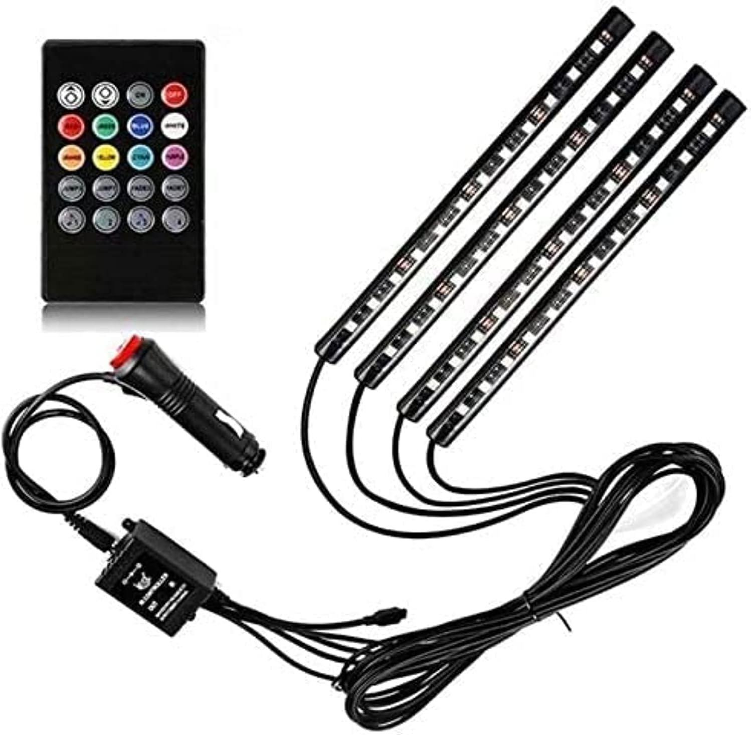 مصابيح LED عامة للسيارة مع جهاز تحكم عن بعد. شريط إضاءة LED للسيارة، 48 مصباح LED، إضاءة نيون متعددة الألوان 12 فولت، طقم إضاءة أسفل لوحة القيادة، متوافق مع جميع موديلات السيارات. يتم اختيار اللون عشوائيًا عن طريق جهاز التحكم عن بعد. - الصورة 5