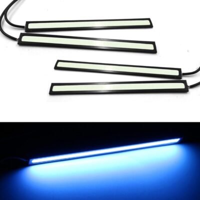 أربع قطع من شرائط إضاءة LED مقاومة للماء بطول 17 سم، تُستخدم كأضواء تشغيل نهارية للسيارة، ضوء أزرق