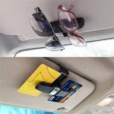 Car Sun Visor Sunglasses Holder Clip – Dual-End Organizer with 180° Rotation, Carbon Fiber Finish, Holds Two Pairs, Portable Car Eyewear Storage